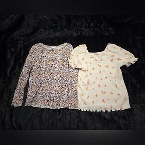 Old Navy 4T Floral Print Long Sleeve Top & Cream Floral Puff Sleeve Top Set